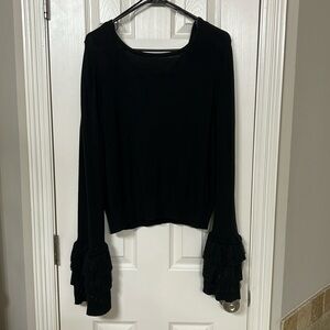 Open tie back ruffle flare sleeve sweater